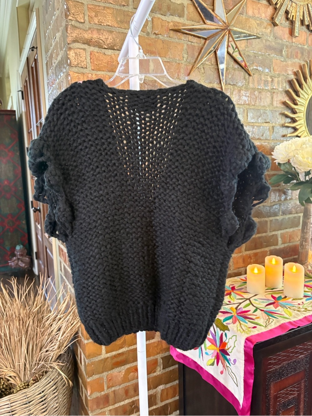 Anthropologie Maeve V-Neck Chunky Knit Sweater Vest with Multicolor cable knit. - Picture 4 of 7